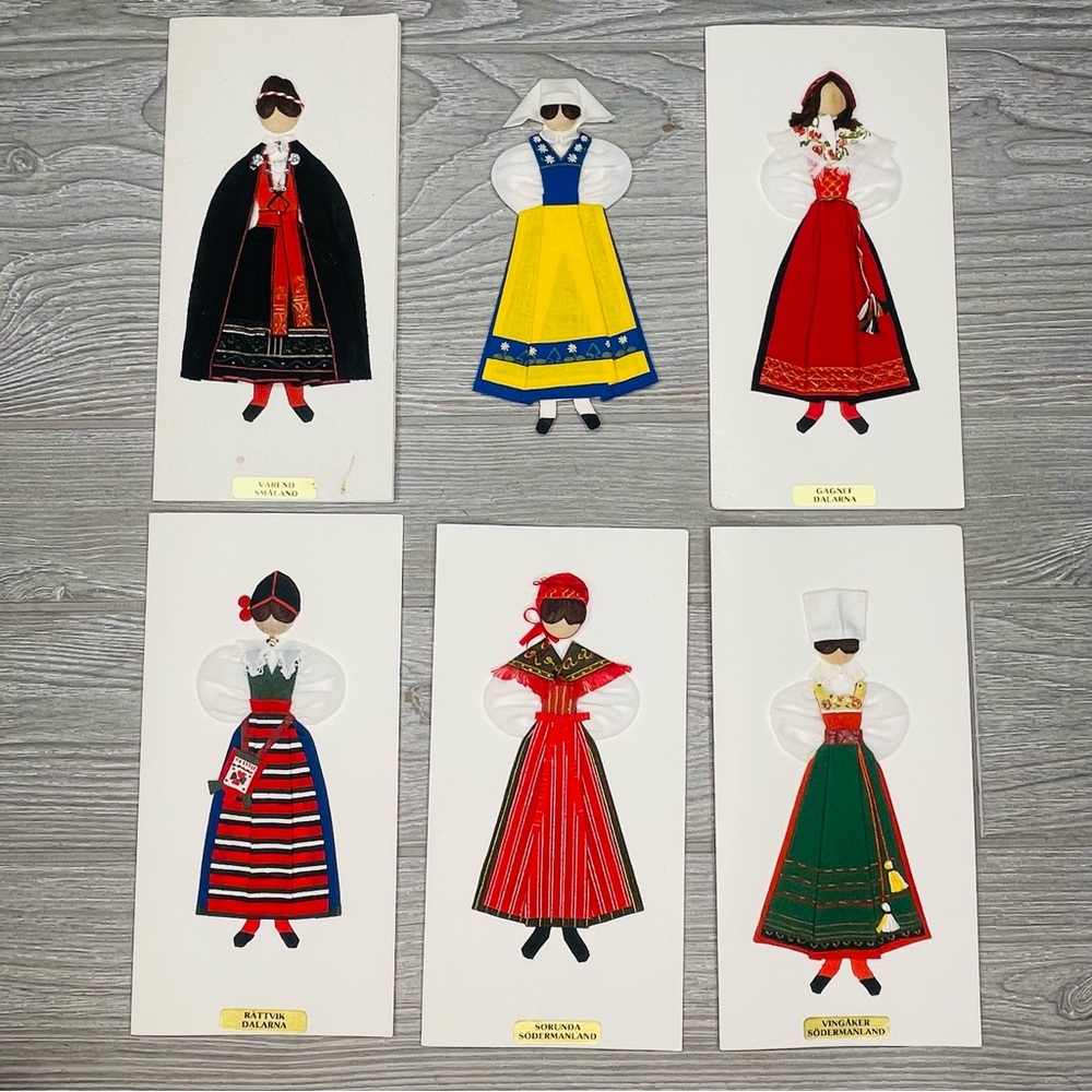 Vintage hand made fabric / paper textured women around the world design cards